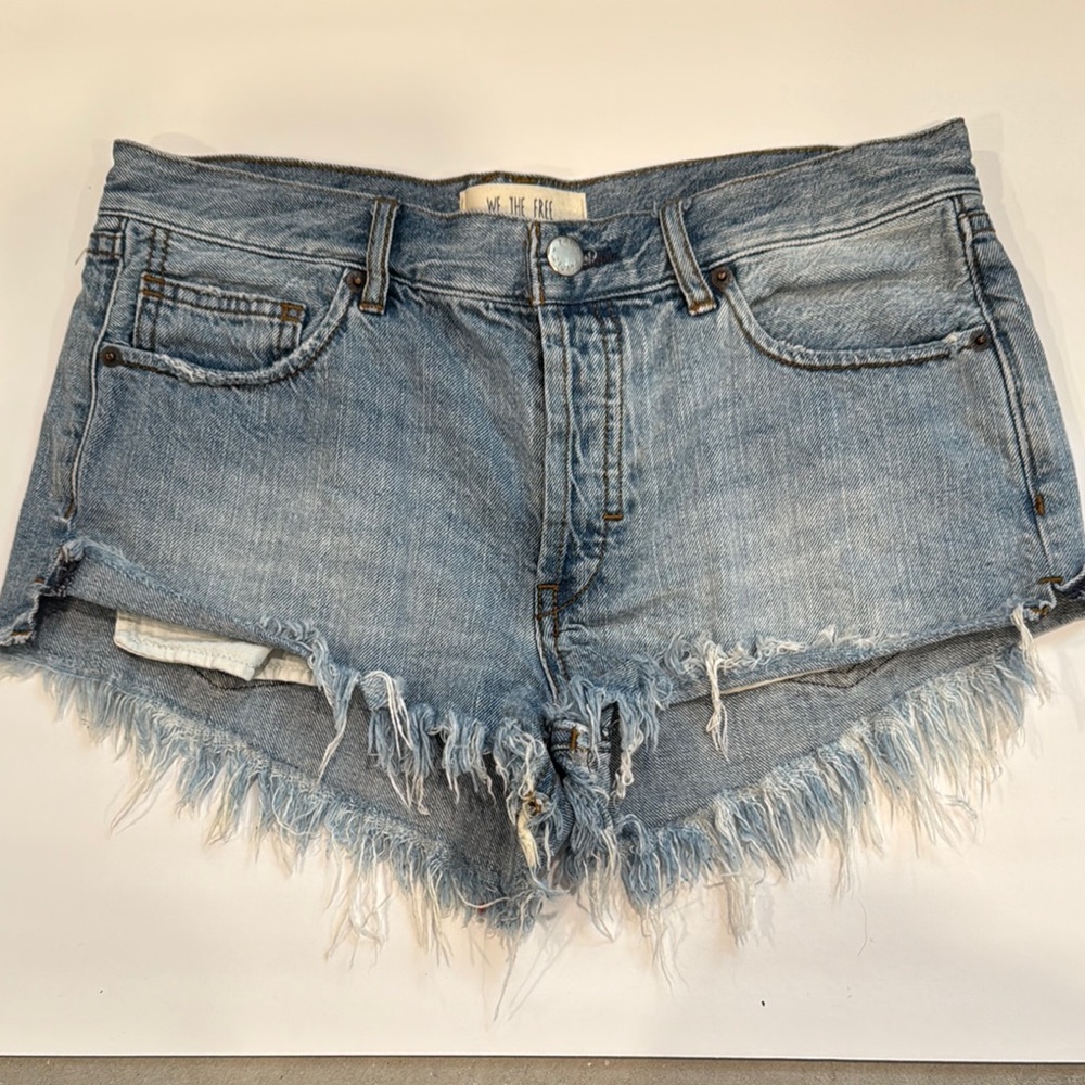 Free People Blue Distressed Jean Shorts Frayed Hem